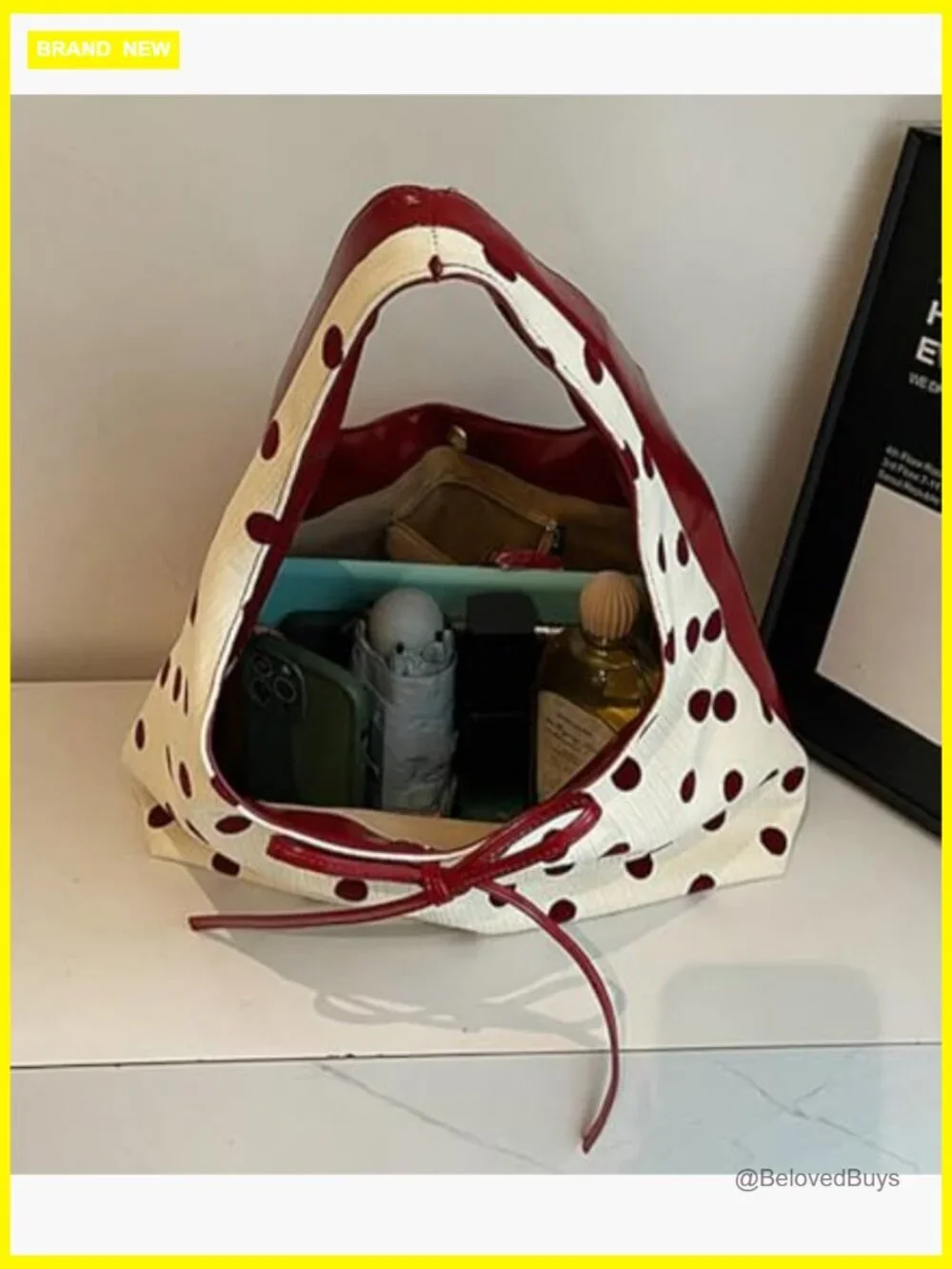 Slouchy Polka Dot Hobo Bag Crescent Crossbody Shoulder Purse Tote